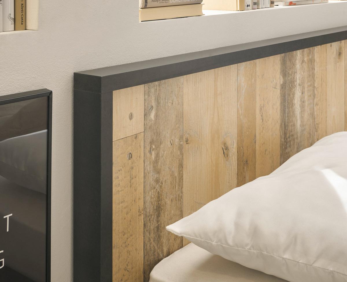 BETT Used Wood hell, Anthrazit, Doppelbett Liegefläche 180 x 200 cm - Eichefarben/Anthrazit, Holzwerkstoff/Metall (180/200cm) - Furn.Design