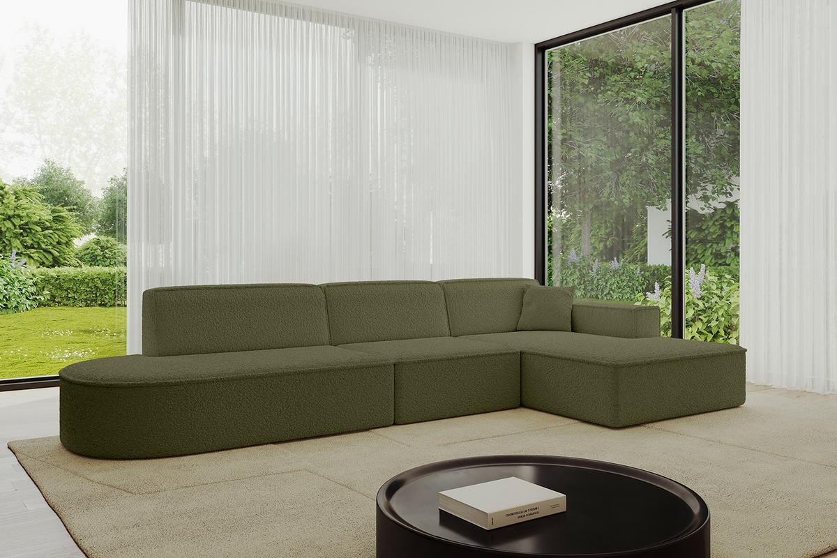 ECKSOFA Ottomane Rechts IREA-L2-v4 - 327x165x77 cm Grün - Platinfarben, Holzwerkstoff/Textil (327/165cm) - ALTDECOR