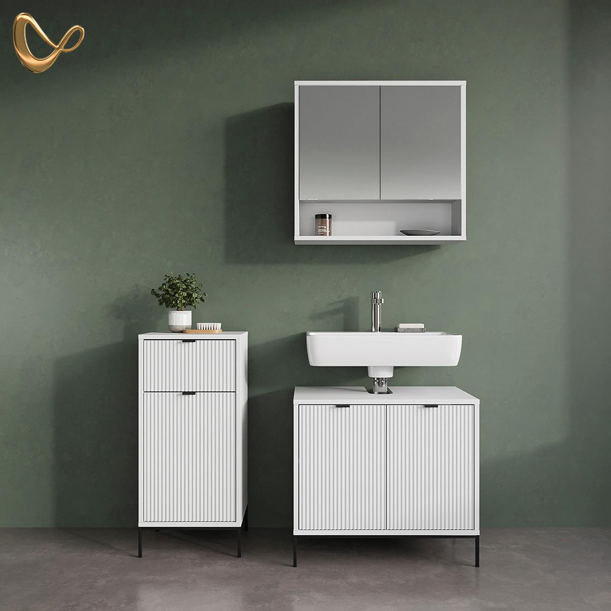 BADMÖBEL-SET ATERNO Weiß 3 Teile - Weiß, Holzwerkstoff (70/63/45cm) - Livinity®