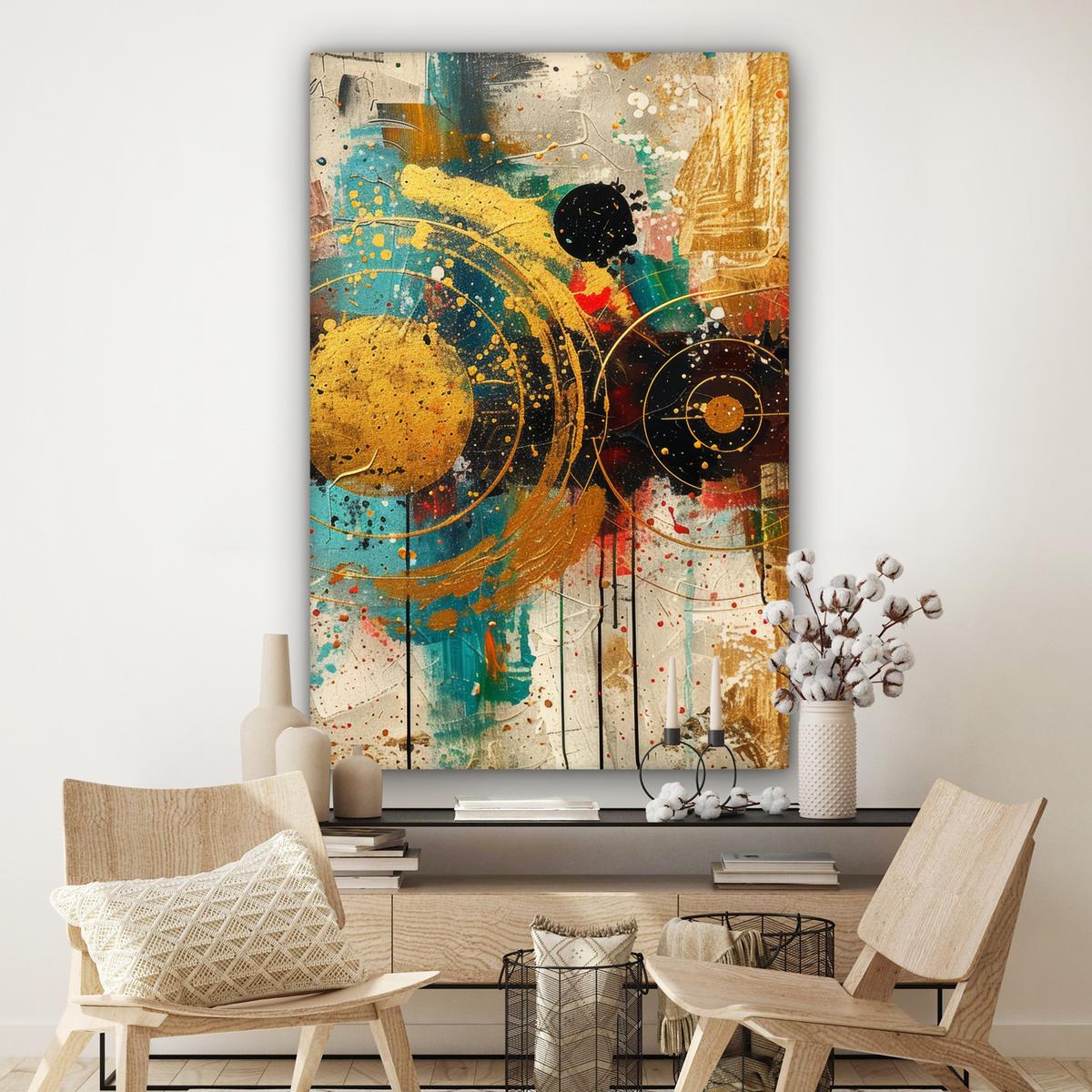 LEINWANDBILD Abstrakt - Kunst - Gold - Modern Deko Groß 90x140 cm - Multicolor, Textil (90/140cm) - MuchoWow