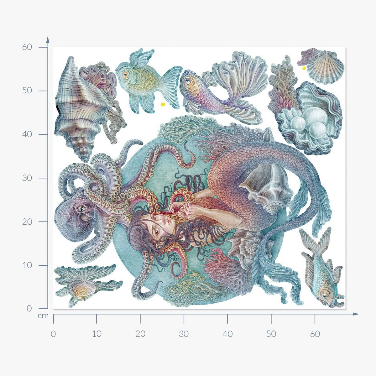 WANDAUFKLEBER 60x67cm - Unterwasser-Meerjungfrauen - Multicolor, Kunststoff (60/67/0.1cm) - Wallfluent