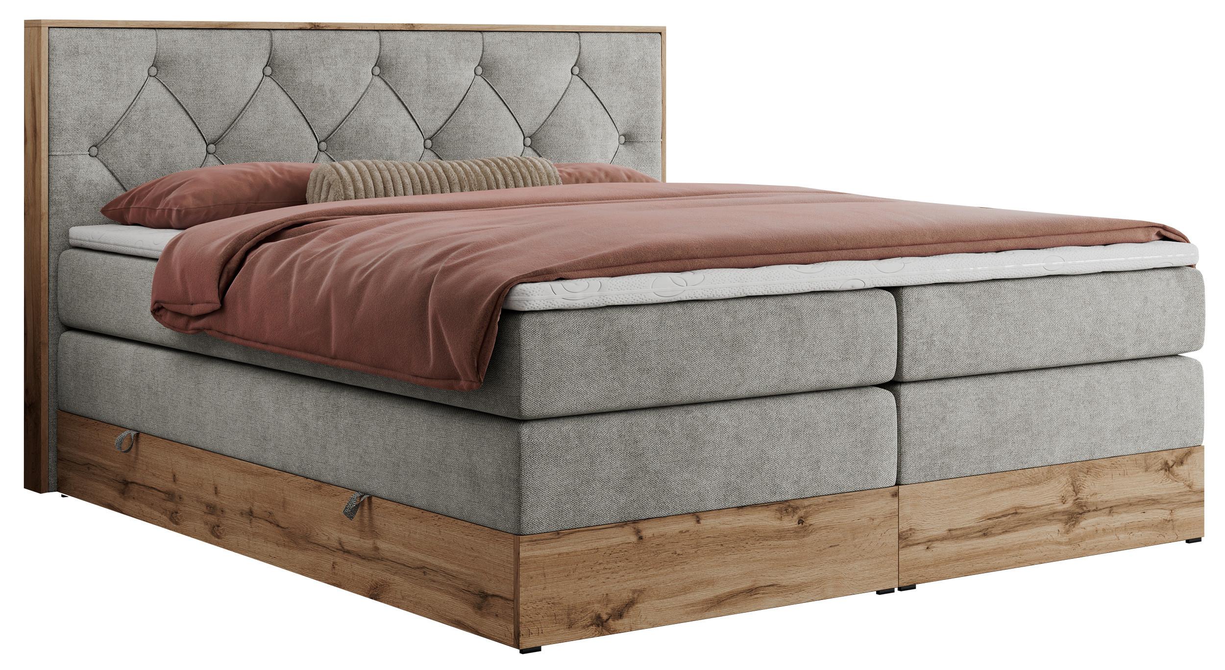 BOXSPRINGBETT VENETO KING 140/200 Hellgrau Struktur - H4 - Hellgrau, Holz/Textil (140/200cm) - MKS