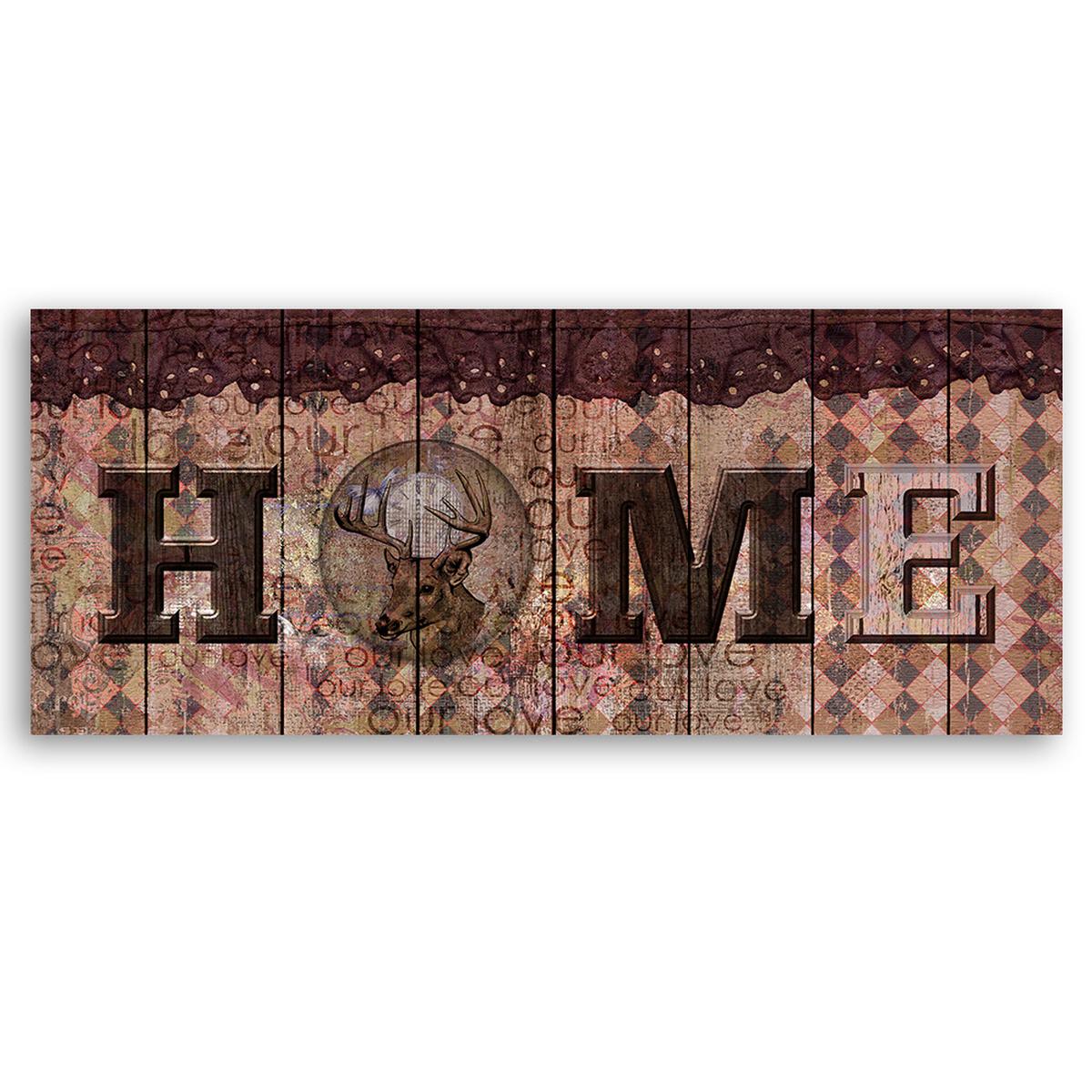 WANDBILD retro home schriftzug - Braun, Textil (90/30cm) - Feeby