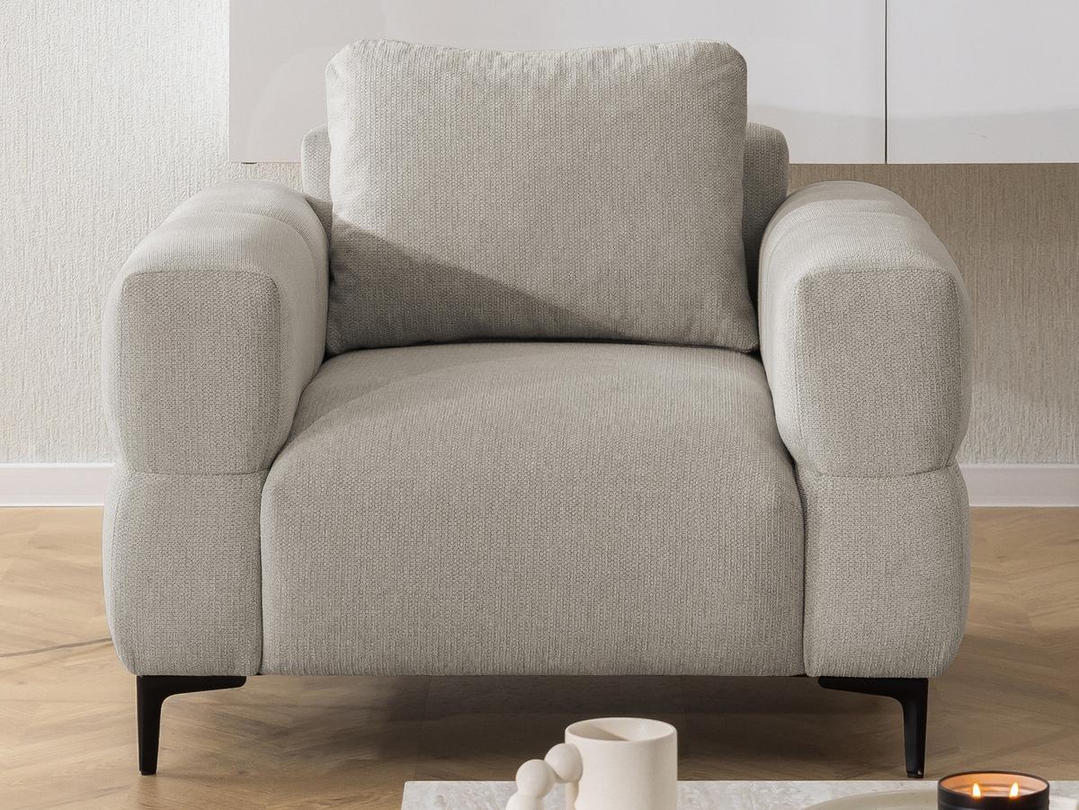 SESSEL Cardea in Bubble-Optik aus weichem Taupe Strukturstoff mit hohem Sitzkomfort - Taupe/Schwarz, Holz/Textil (102/80/97cm) - S-Style Möbel