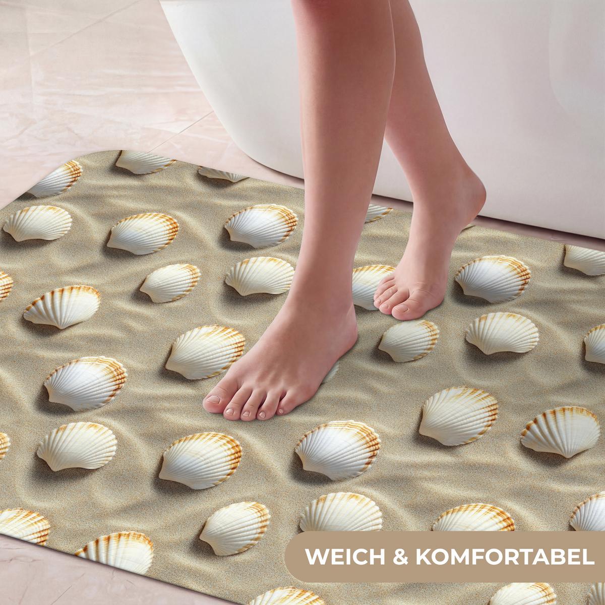 BADEMATTE Muscheln - Sand - Maritim 120x60 cm - Sandfarben, Textil (120/60cm) - OnlyWow