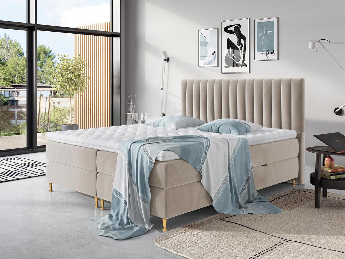 BOXBETT Elegance - H3 - Beige/Goldfarben, Holz/Textil (160/200cm) - MIRJAN24