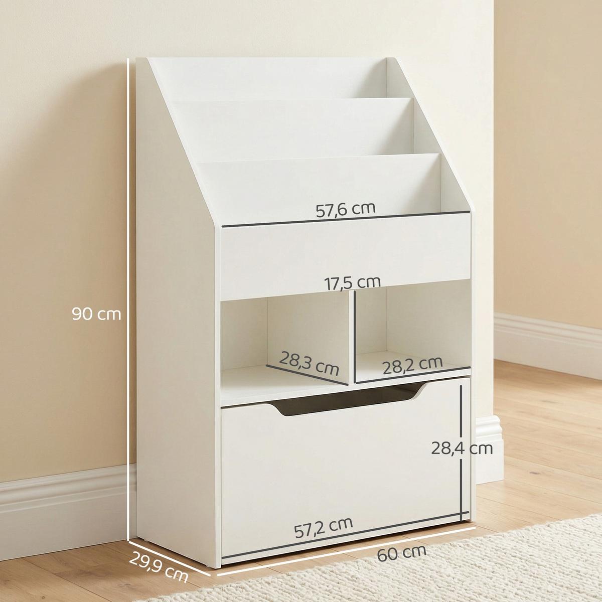KINDERBÜCHERREGAL - Weiß, Holzwerkstoff (29.9/90/60cm) - HOMCOM