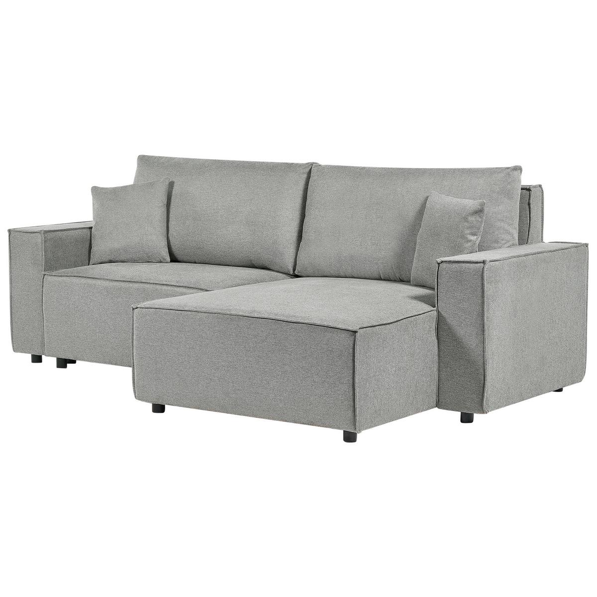3-SITZER-ECKSOFA grau rechtsseitig mit Schlaffunktion Stauraum Karila - Grau, Textil (250/150cm) - Beliani