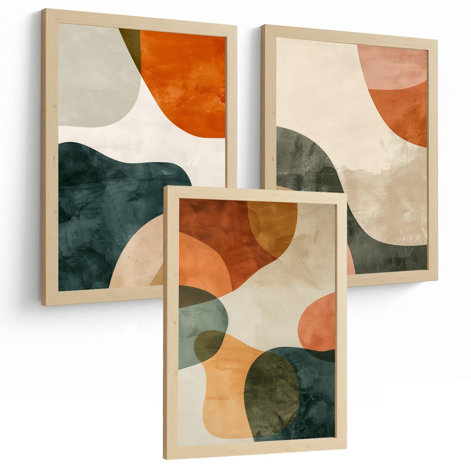 POSTER Set of 3 Abstract Shape Wall Art Prints Modern Brown Green Orange Decor for Living Room Bedroom Kitchen Bathroom Leichter Holzrahmen A4 - Beige, Papier (29.7/1/21cm) - Nacnic
