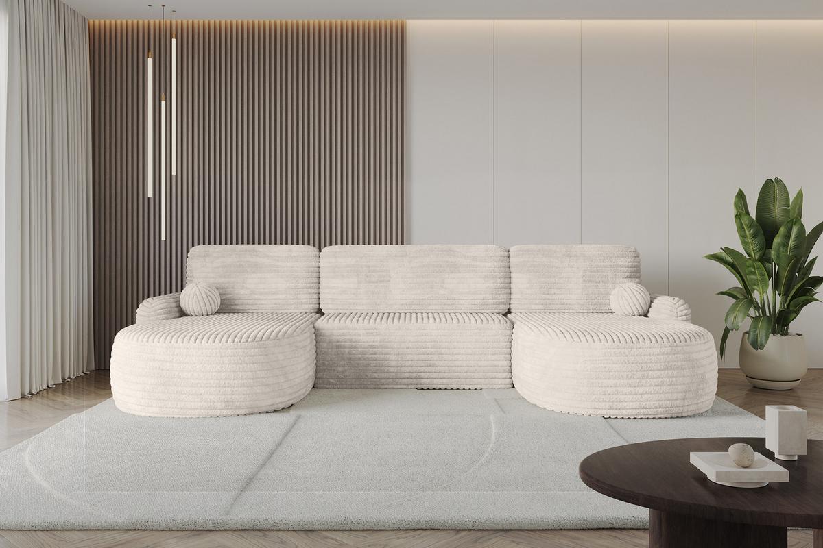WOHNLANDSCHAFT mit Schlaffunktion und Bettkasten LIRA-U - 335x172x89 Creme - Creme, Holzwerkstoff/Textil (335/89/172cm) - ALTDECOR