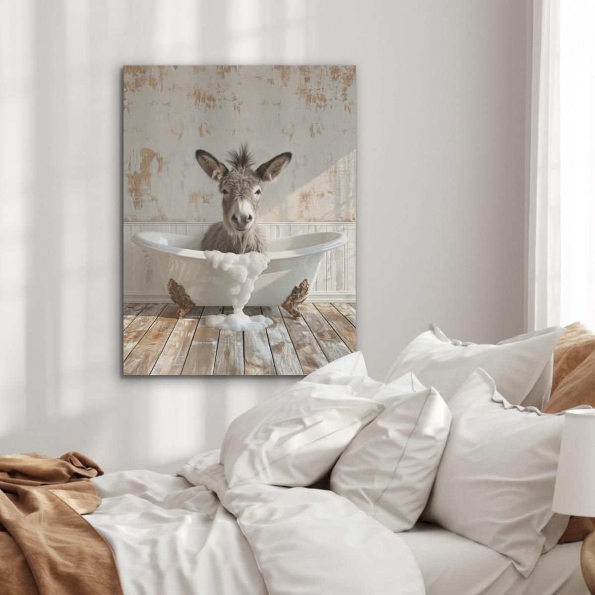 AKUSTIKBILD Esel - Tiere - Badewanne - Schaumstoff Wandbilder 60x80 cm - Weiß, Kunststoff (60/80/0.9cm) - MuchoWow