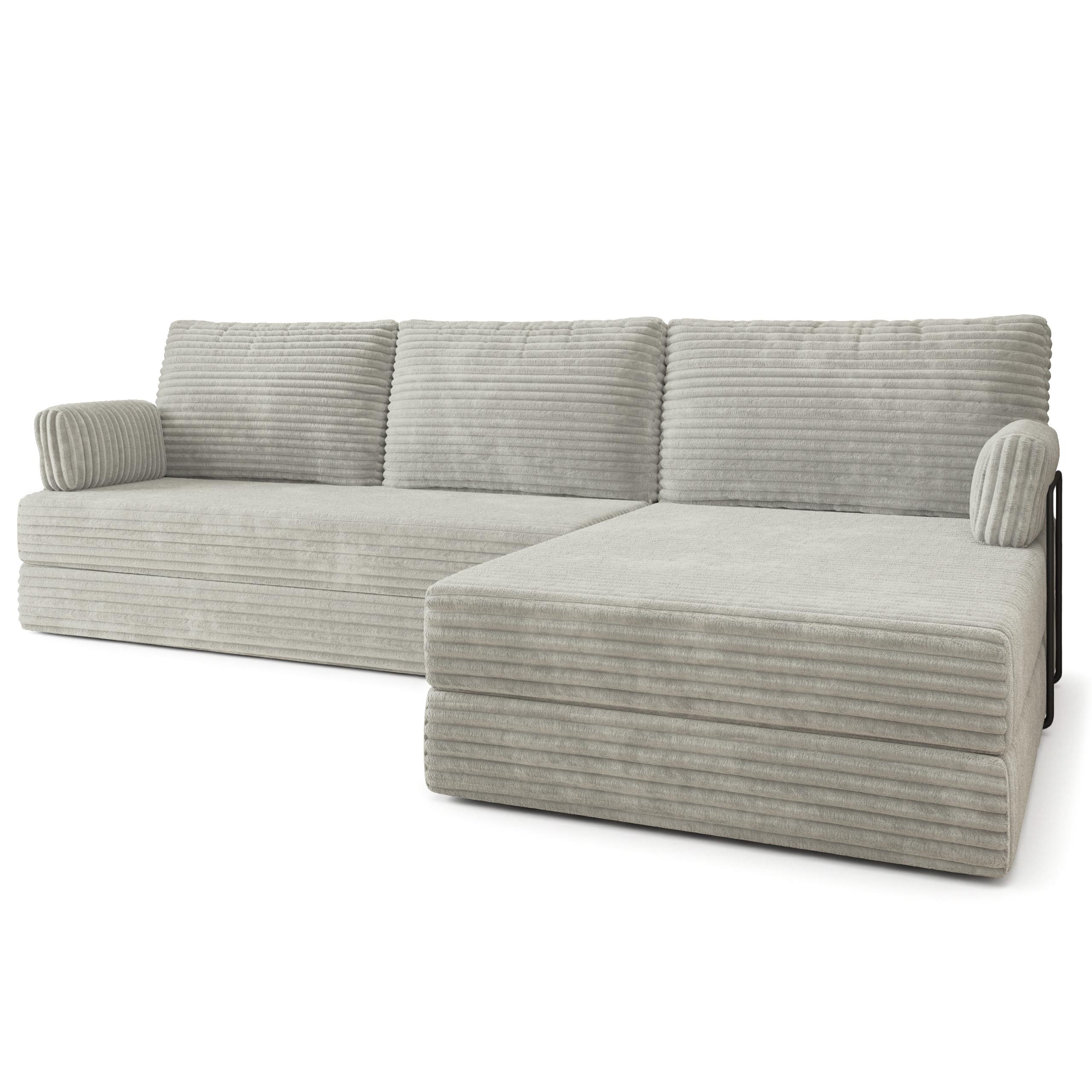 ECKSOFA ANKO modulares Boneless Sofa mit Schlaffunktion Hellgrau Kordstoff - Hellgrau, Textil (270/160cm) - MASSENO