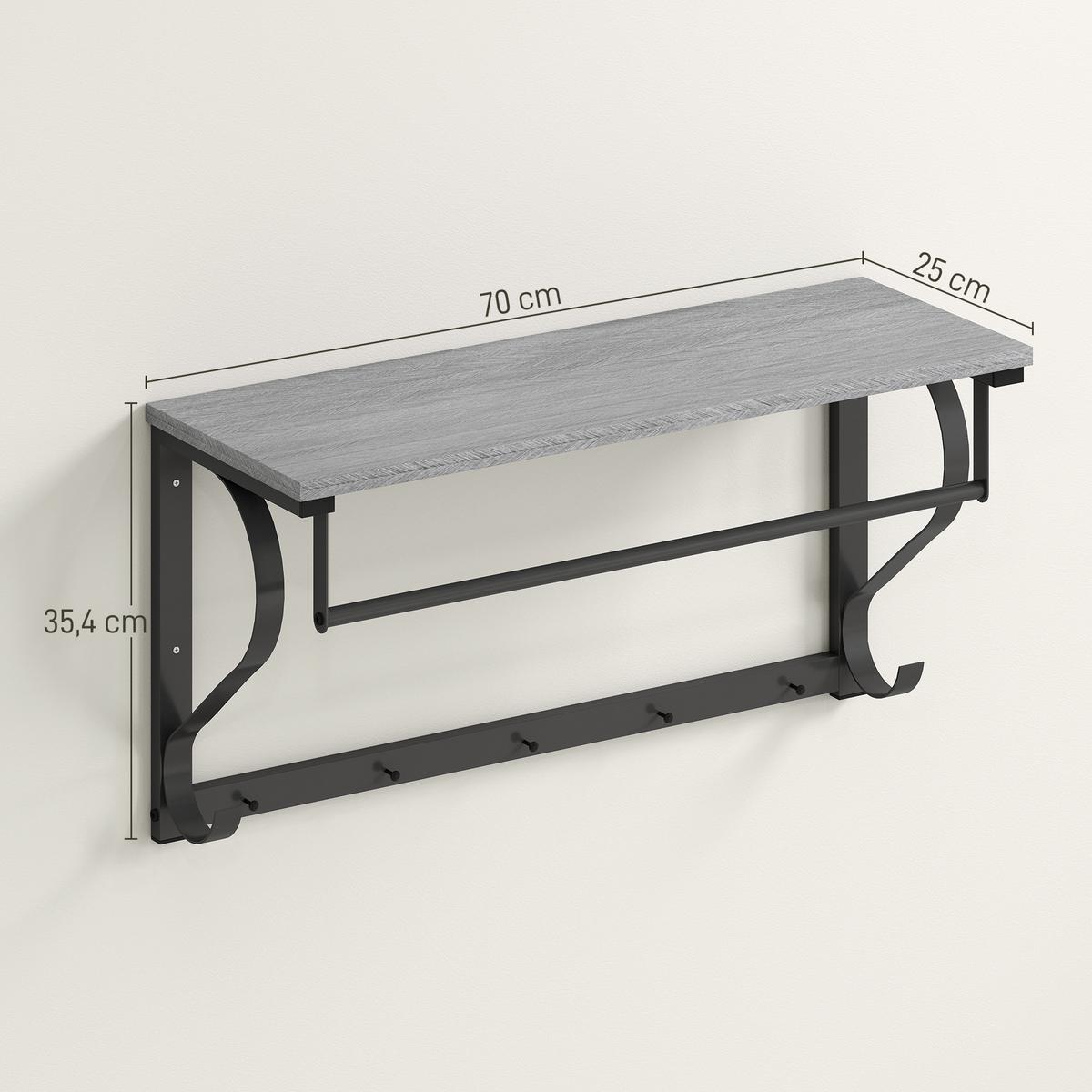 WANDGARDEROBE Spanplatte Metall Grau - Eichefarben/Schwarz, Holzwerkstoff/Metall (25/35.4/70cm) - HOMCOM