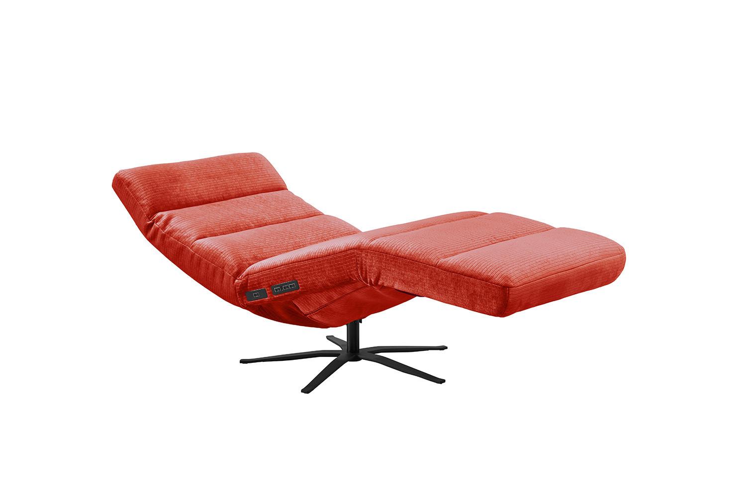 RELAXLIEGE ALINA Rot Cord Relaxfunktion, Drehbar (360°) - Rot/Schwarz, Textil/Metall (82/115/156cm) - KAWOLA