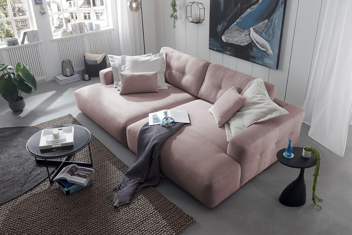 BIG SOFA MIKA Pink Cord - Schwarz/Rosa, Kunststoff/Textil (300/86/167cm) - KAWOLA