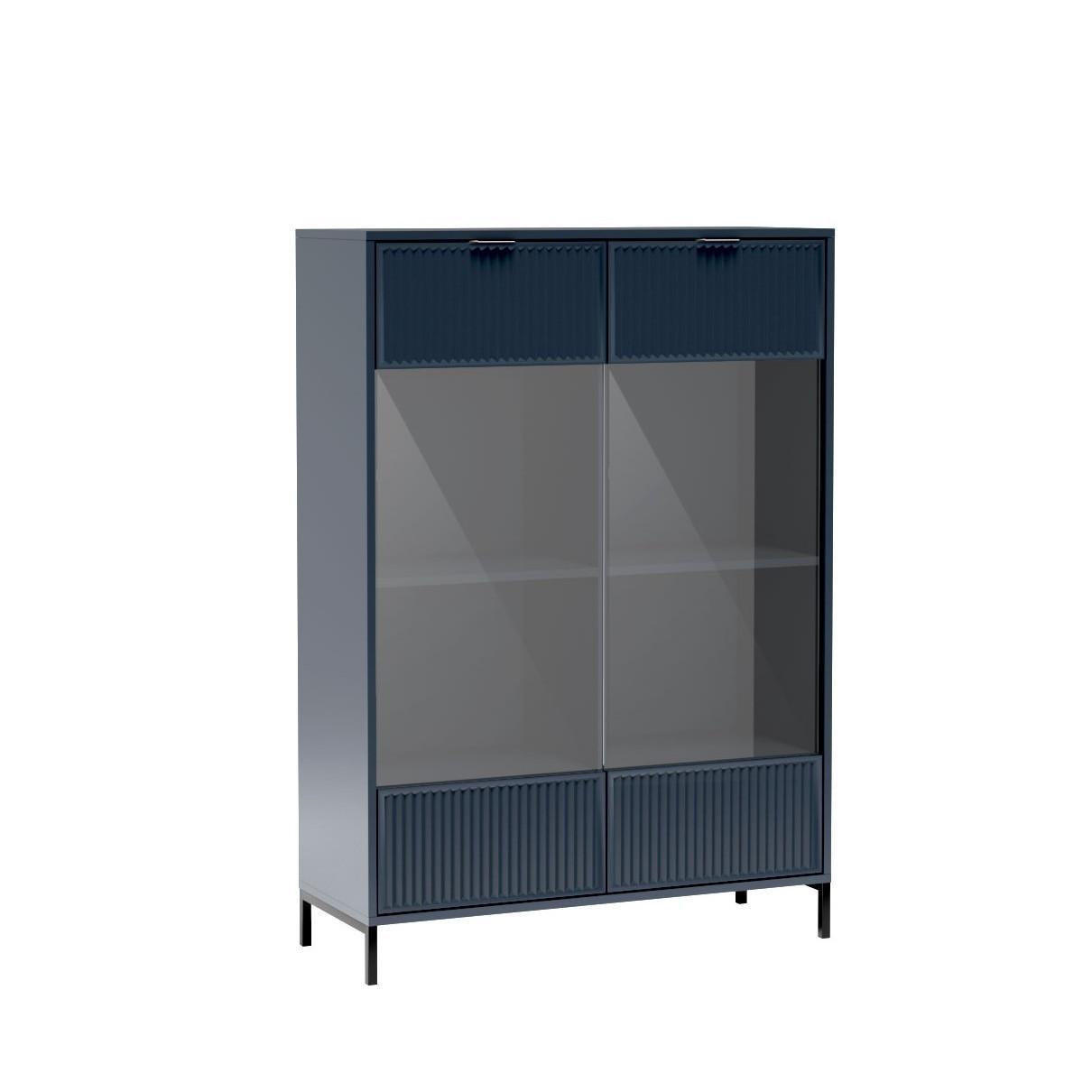 VITRINE ZIGO 150 / 104,8 cm in Blau - Blau, Holzwerkstoff (104.8/150/40.6cm) - MASSENO
