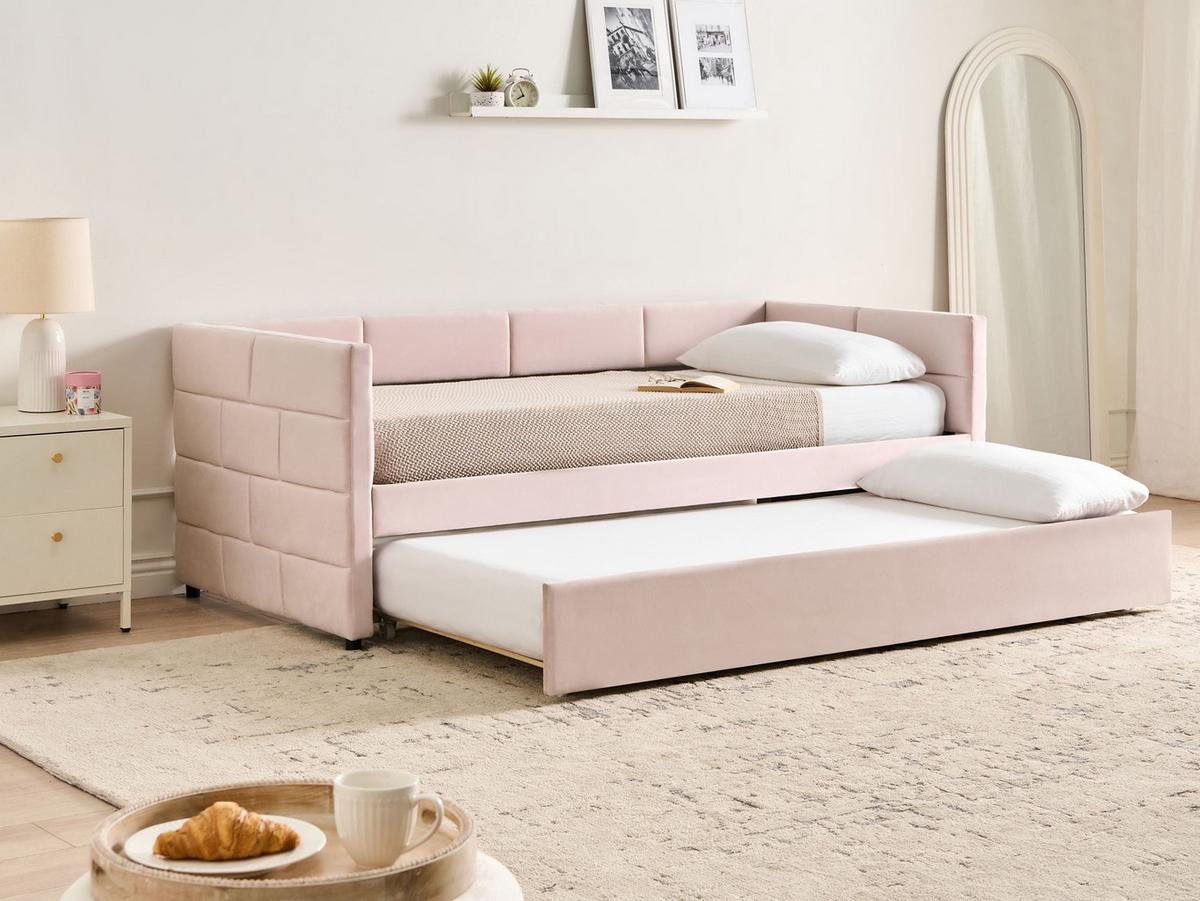 AUSZIEHBETT Samtstoff 90/200 cm Rosa Chavonne - Pink, Textil (90/200cm) - Beliani