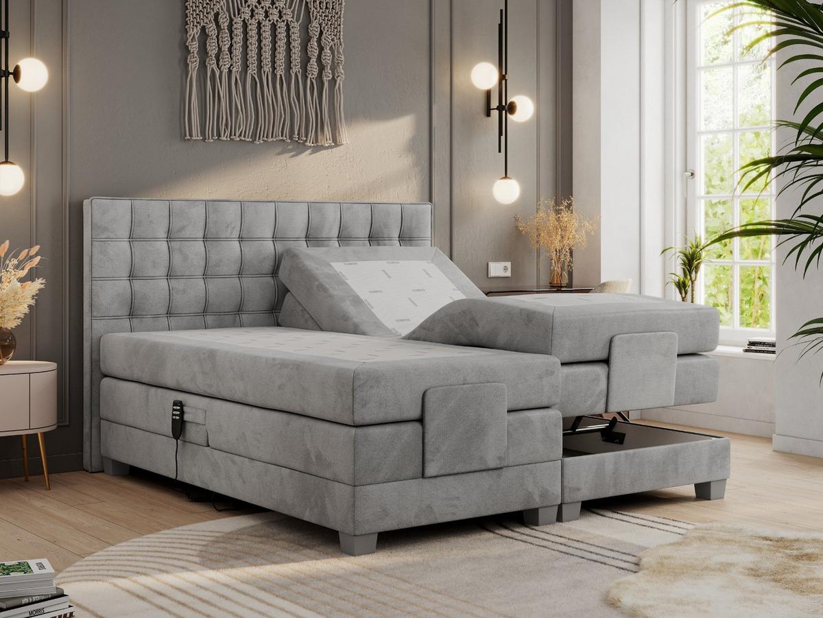 BOXBETT ELEKTRO 140/200 Hellgrau Velvet - H4 - Hellgrau, Holz/Textil (140/200cm) - MKS