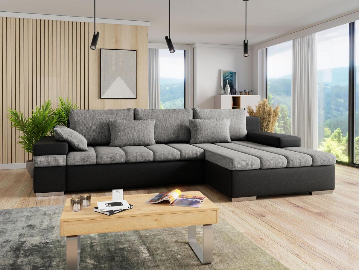 ECKSOFA Bangkok, Seite: Rechts - Silberfarben/Hellgrau, Holz/Textil (310/175cm) - MIRJAN24