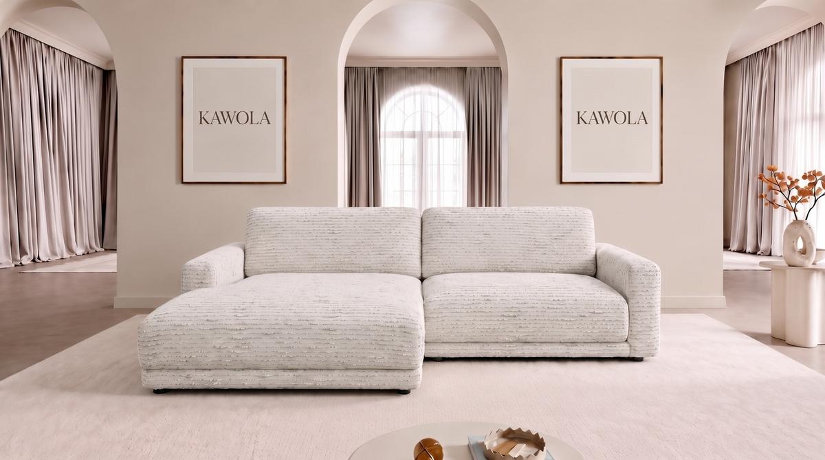 ECKSOFA MARLIN Cremeweiß Flachgewebe - Creme/Schwarz, Kunststoff/Textil (262/168cm) - KAWOLA