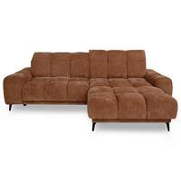ECKSOFA Marco Mini mit elektrisch ausfahrbarem Sitz und verstellbaren Kopfstützen, Rechts, Chenille-Stoff, Dunkelorange - Dunkelorange/Schwarz, Textil (275/182cm) - Beautysofa
