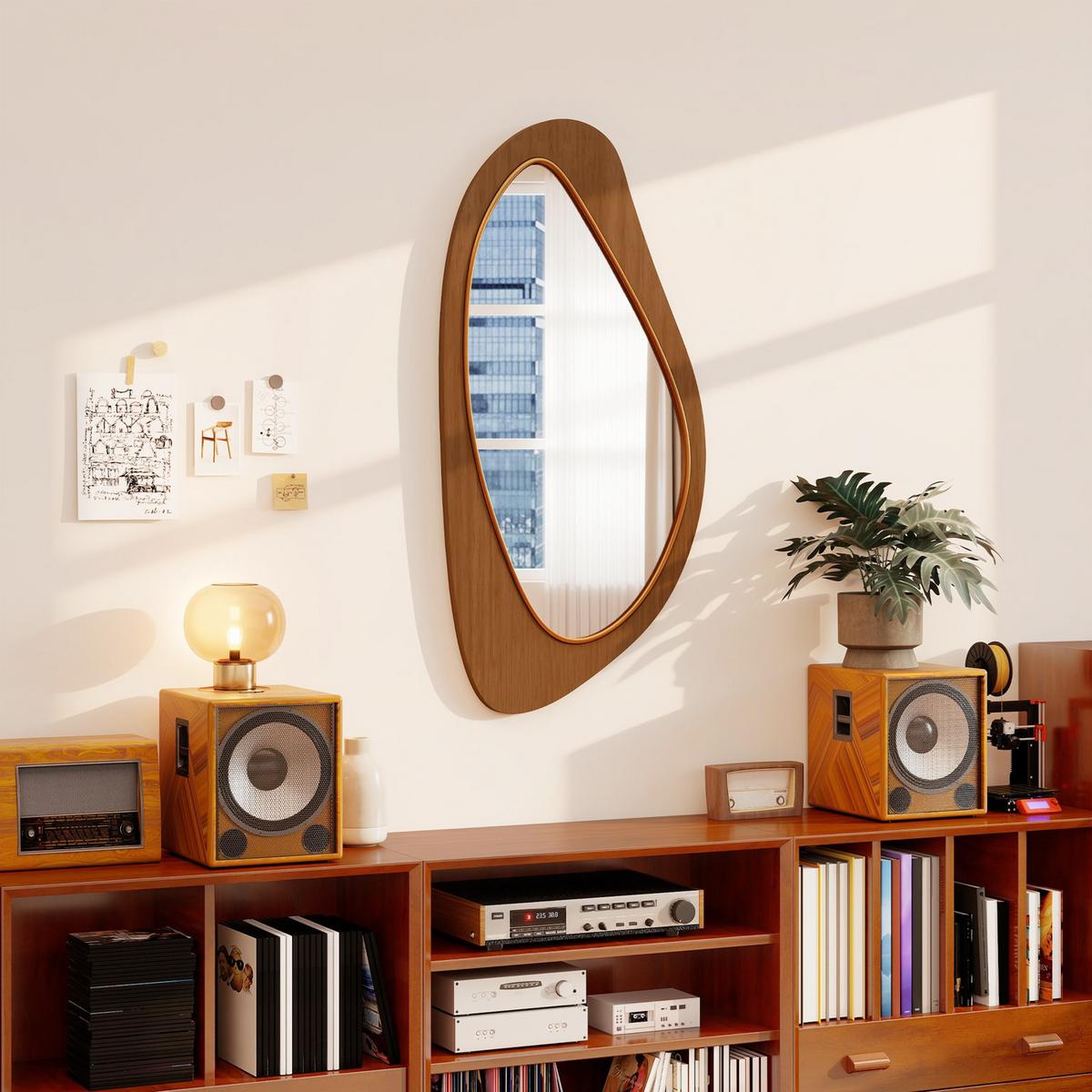 WANDSPIEGEL Naturholz 91,50/45/3 cm - Naturfarben, Glas/Holz (45/3/91.5cm) - HOMCOM
