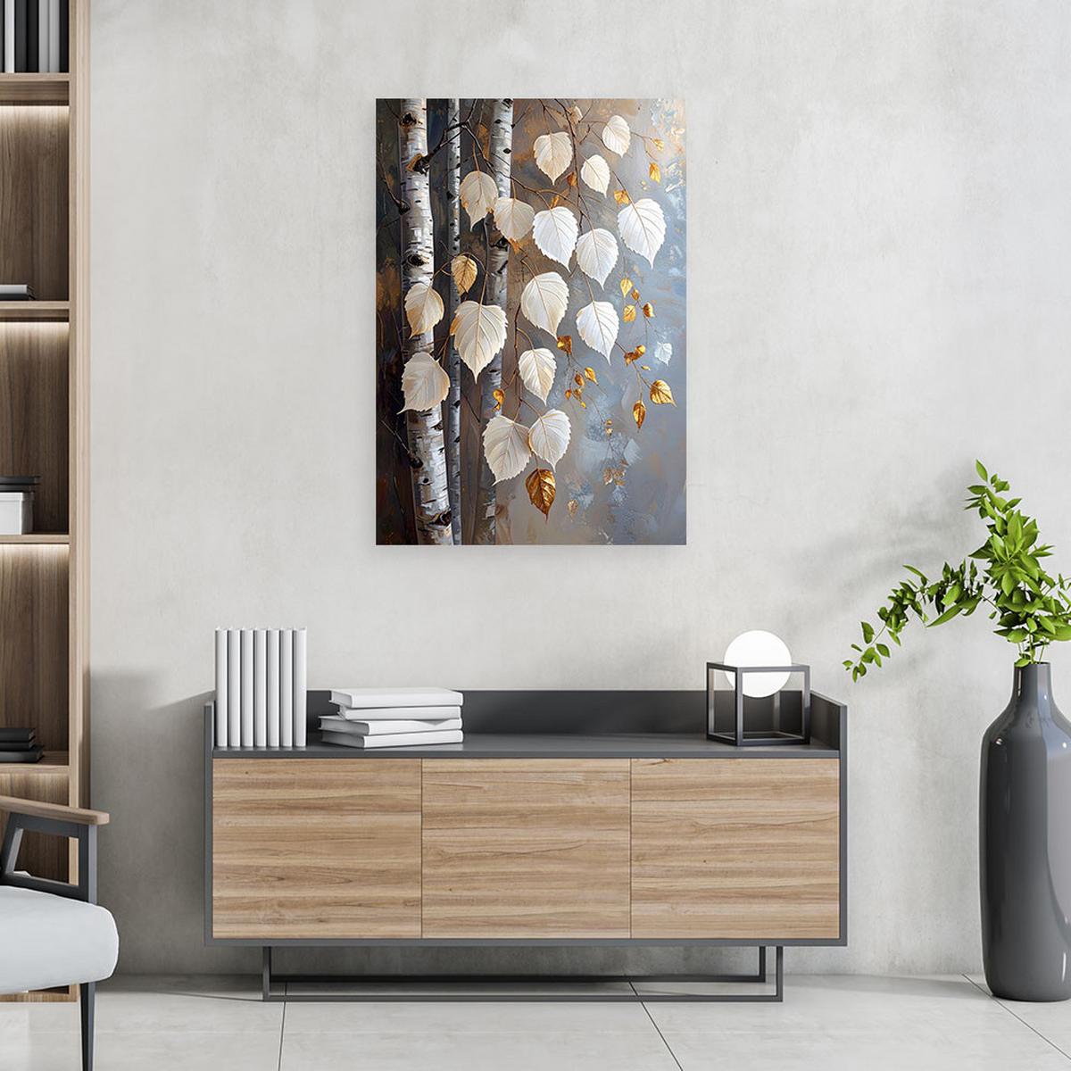 WANDBILD, Birkenblätter weiß-grau - Grau, Textil (30/45cm) - Feeby