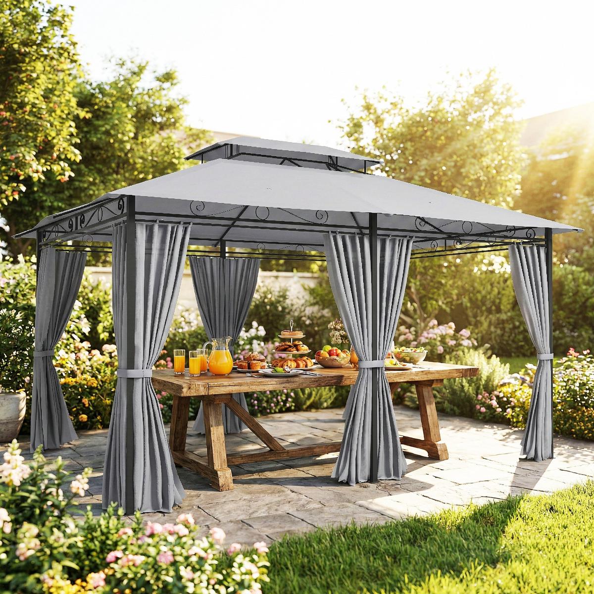 PAVILLON Stahl Polyester Dunkelgrau - Dunkelgrau, Textil/Metall (300/280/400cm) - Outsunny