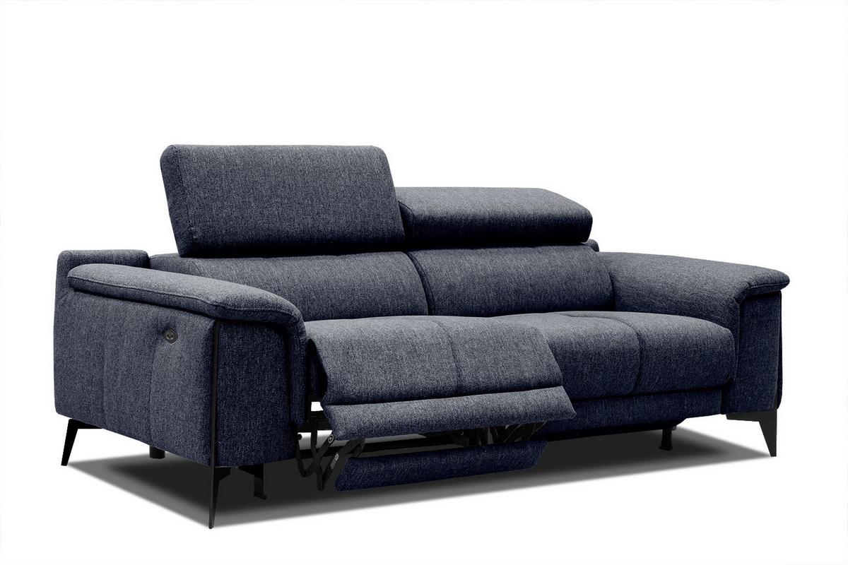 RELAXSOFA MATERA 3-Sitzer mit 2 Relaxfunktionen, dunkelblau - Schwarz/Dunkelblau, Holzwerkstoff/Textil (212/82/103cm) - Wozimo