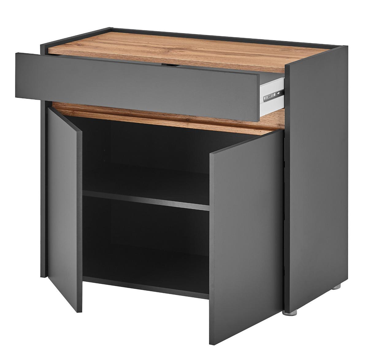 FLURKOMMODE grau matt, Eiche Wotan 80 cm, Schuhschrank mit Schubkästen - Eiche Wotan/Silberfarben, Holzwerkstoff/Kunststoff (80/70/40cm) - Furn.Design