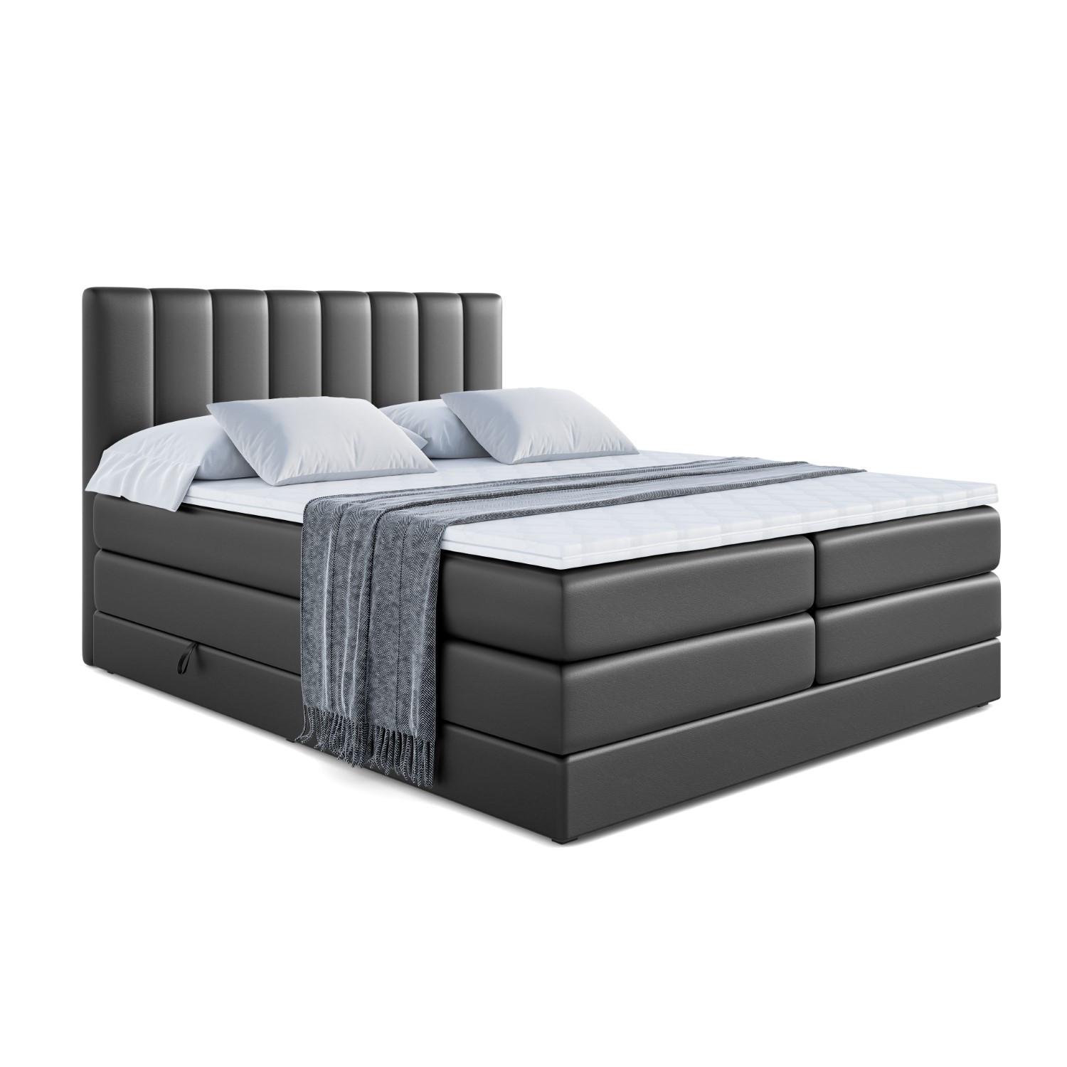 BOXSPRINGBETT OTTA KING - 140x200 - H3/H4 - Schwarz Hochglanz - Schwarz Hochglanz, Holzwerkstoff (140/200cm) - ALTDECOR