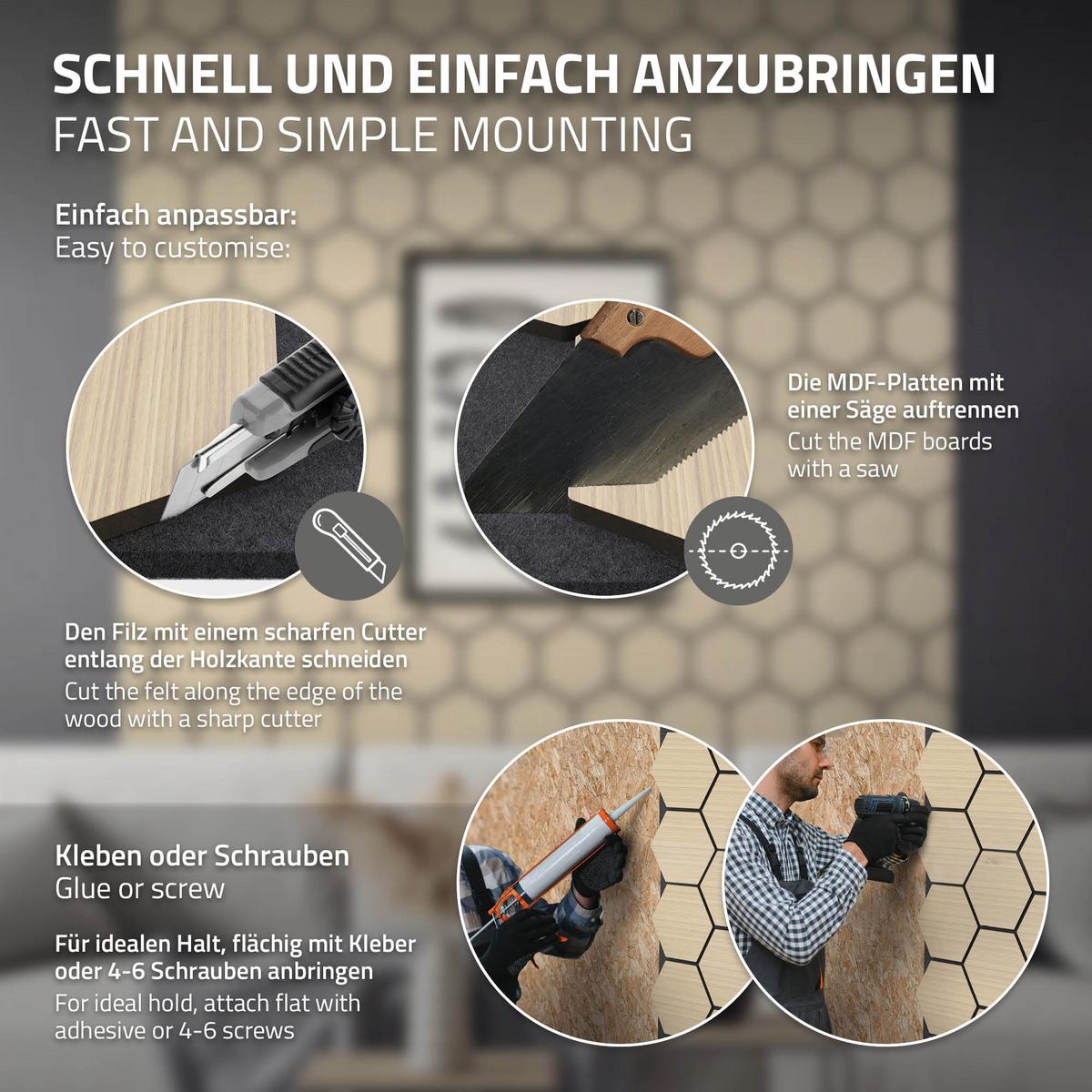 AKUSTIKPANEEL 2er Set Schallschutzplatten Hexagon Eiche Holzoptik 66x81x2 cm aus Filz - Hellbraun, Holzwerkstoff (2.1/81.1/66.6cm) - ML-DESIGN
