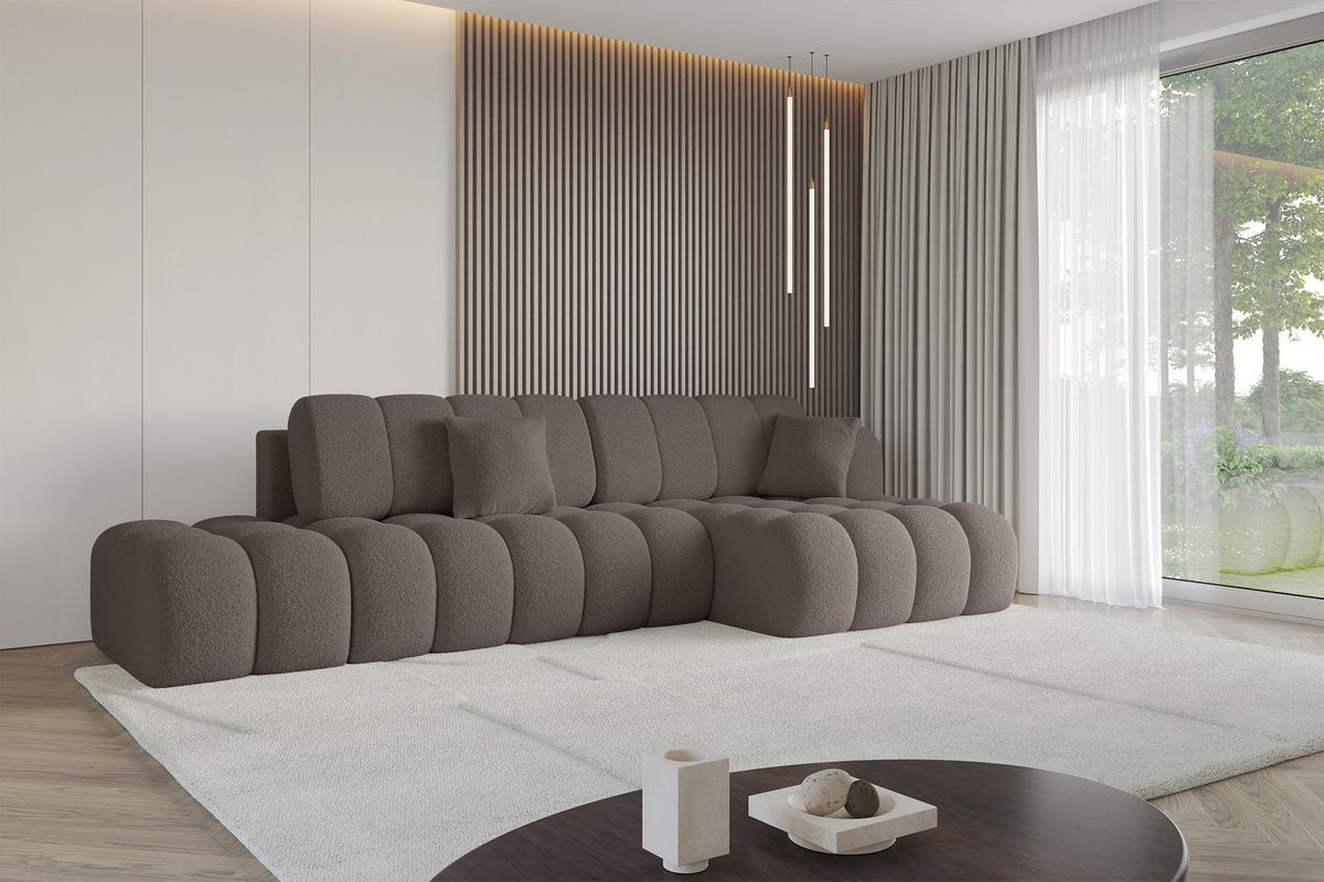 ECKSOFA mit Schlaffunktion Ottomane RECHTS OLEA-L2 321x164x75 Braun Bouclé - Schwarz/Braun, Holzwerkstoff/Kunststoff (164/321cm) - ALTDECOR