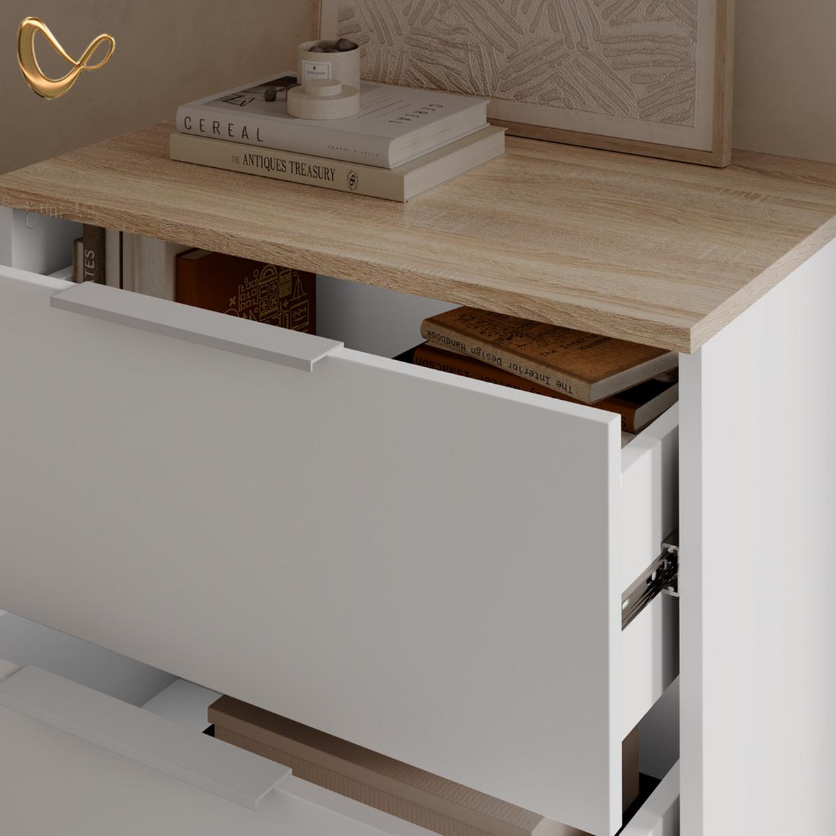 WOHNWAND Piave Weiß/Sonoma 5 Teile - Weiß/Sonoma Eiche, Holzwerkstoff (80/50/40cm) - Livinity®