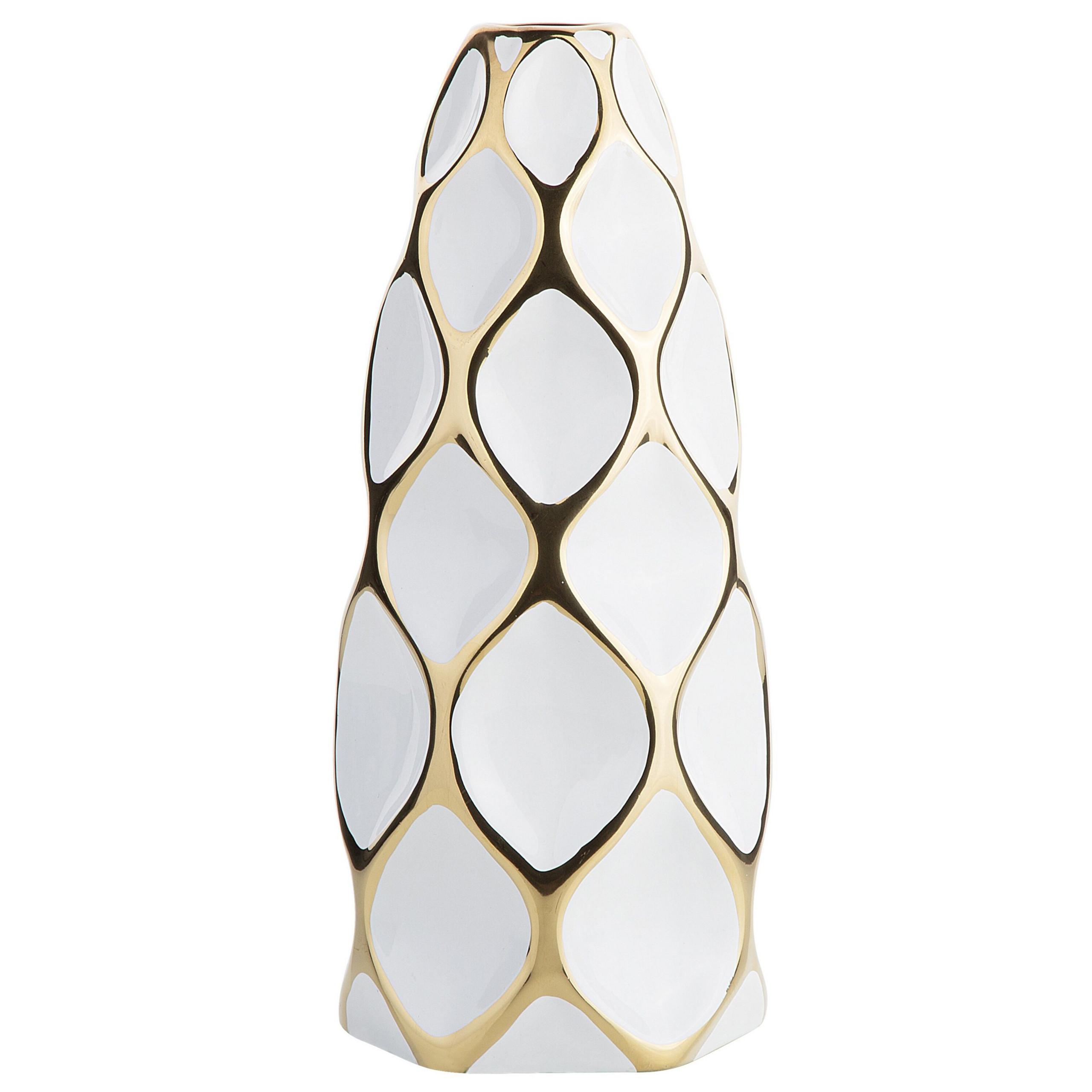 BLUMENVASE Steinzeug weiß Avila - Weiß, Stein (36cm) - Beliani