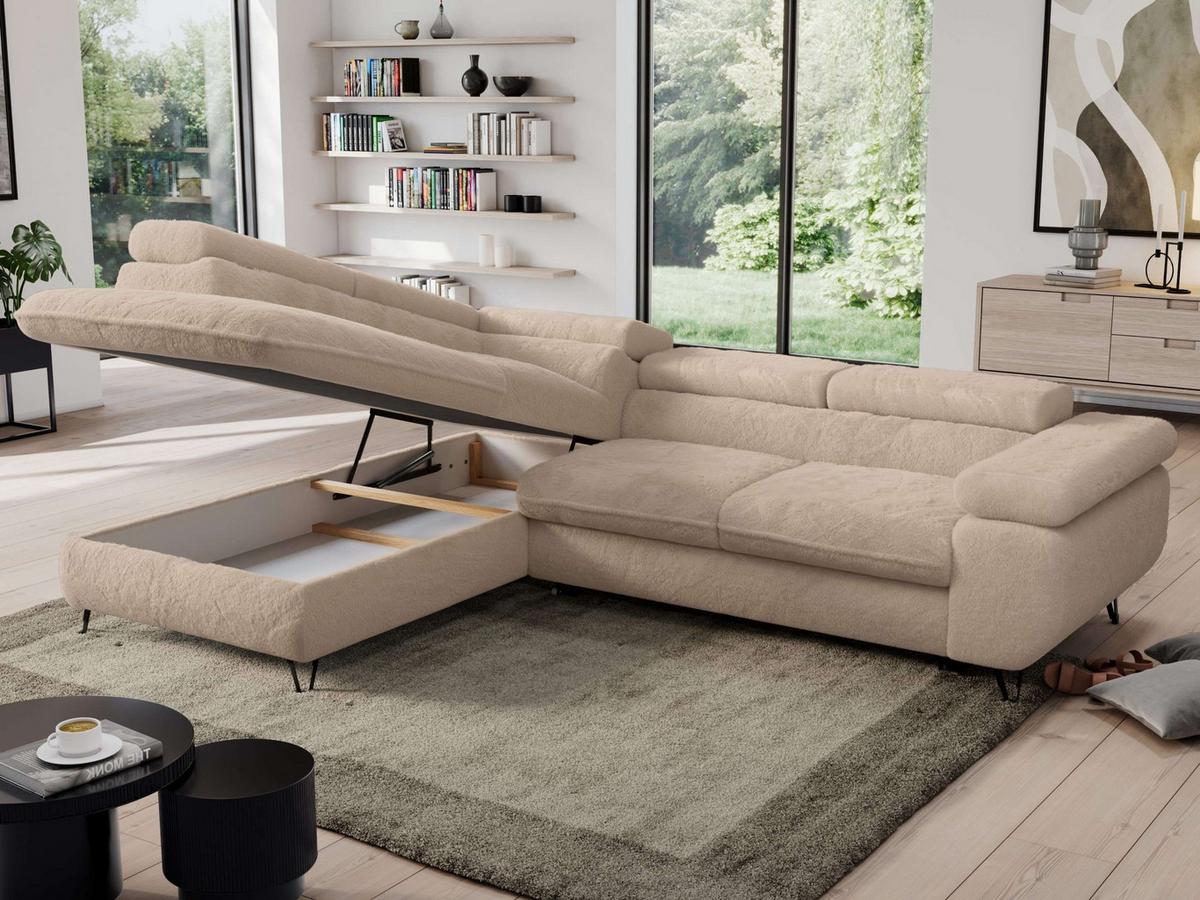 ECKSOFA PEDRO L Beige Plüsch - Links Seite - Sandfarben/Beige, Textil/Metall (208/273cm) - MKS