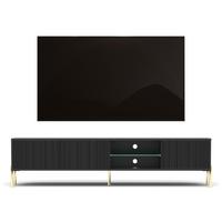 LOWBOARD Benvie 3T Schwarz 175/47/31.6 cm – mit goldenen Beinen, offener Ablage und Kabeldurchlass - Goldfarben/Schwarz, Holzwerkstoff (175/47/31.6cm) - AX Living