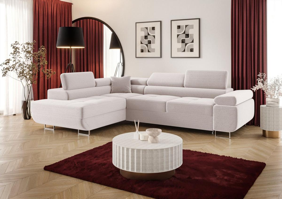ECKSOFA Monaro Mit Schlaffunktion - Weiß, Holzwerkstoff/Textil (202/275cm) - Fun Möbel