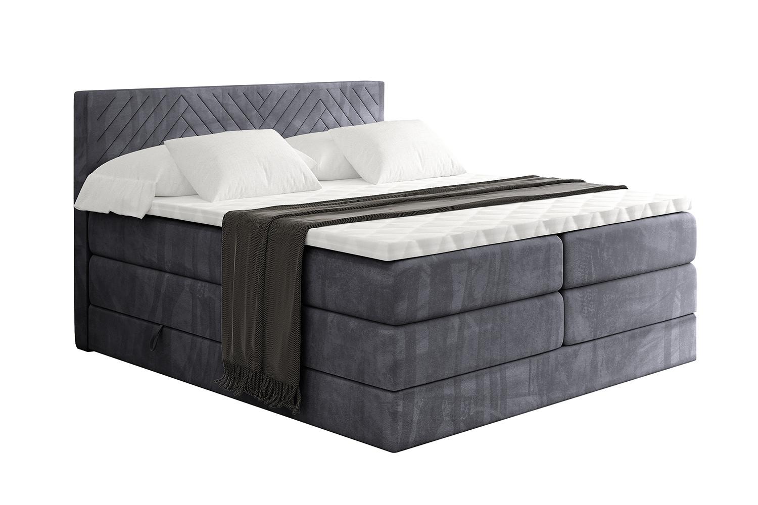 BOXSPRINGBETT mit Matratze H3|H4 und Lattenrost - VEXA KING-180x200 - Dunkelgrau Casablanca - Dunkelgrau, Holzwerkstoff (180/200cm) - ALTDECOR