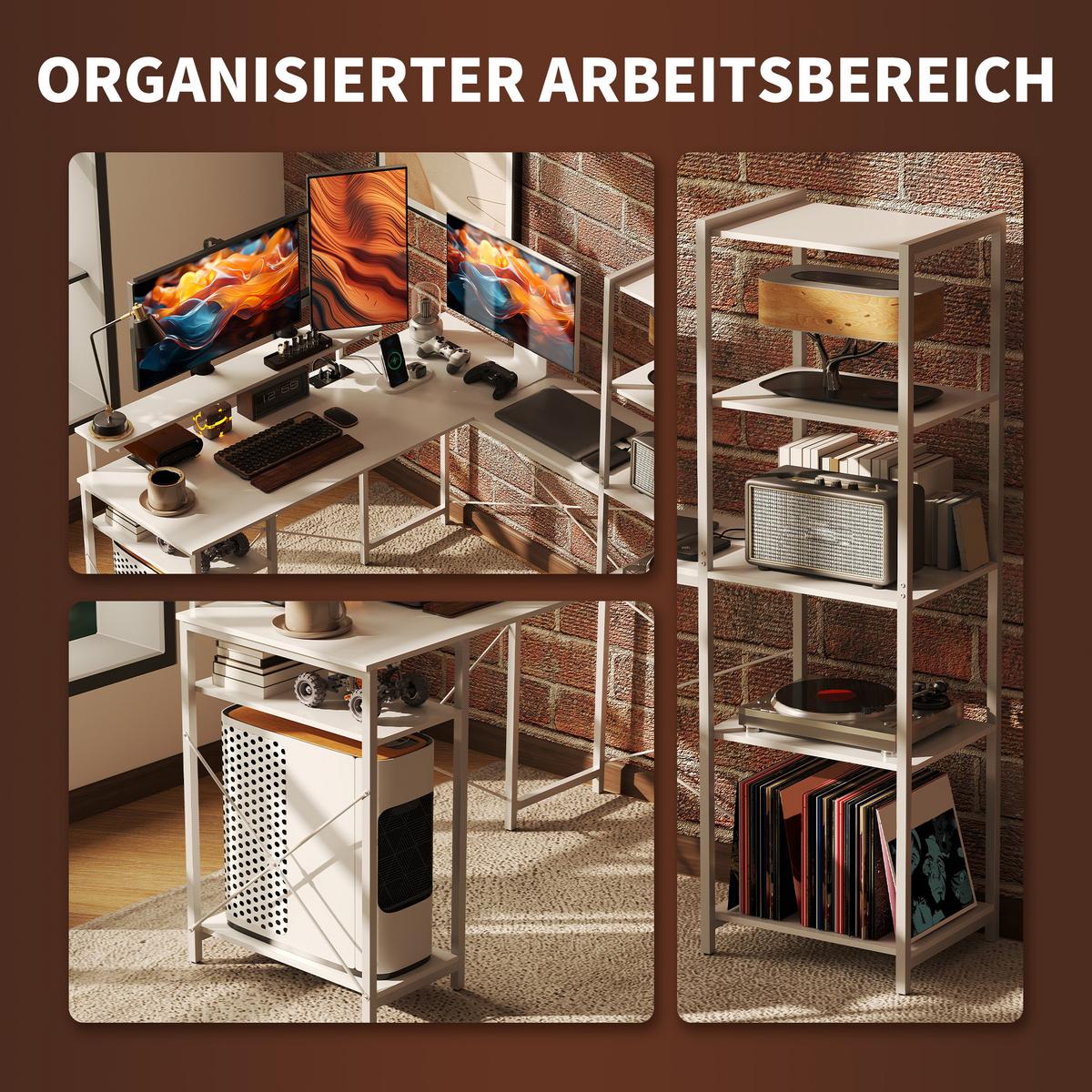 ECKSCHREIBTISCH Spanplatte Metall Weiß - Weiß, Kunststoff (137/140/139.5cm) - HOMCOM