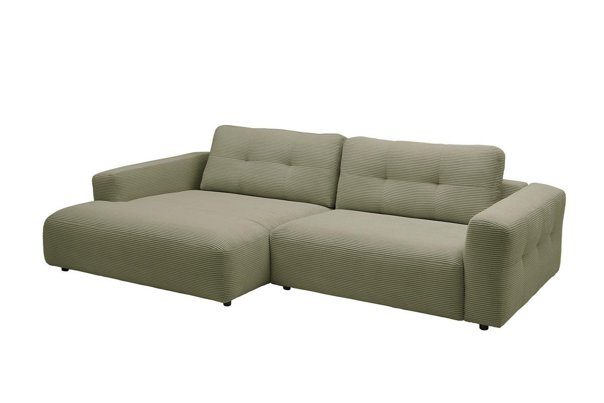 ECKSOFA MIKA Grün Cord - Schwarz/Olivgrün, Kunststoff/Textil (276/167cm) - KAWOLA