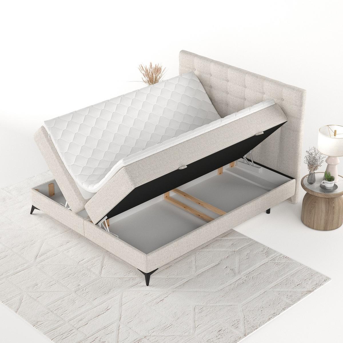 BOXBETT Niro 140/200 cm Hellbeig im Riva Stoff - Beige/Schwarz, Holz/Holzwerkstoff (140/200cm) - AltaBeds