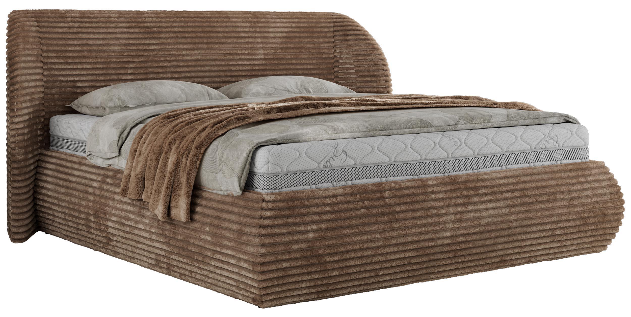 POLSTERBETT CAELA CLASSIC 140/200 - Braun Cord - Pocket-Matratze - Braun, Textil (140/200cm) - MKS