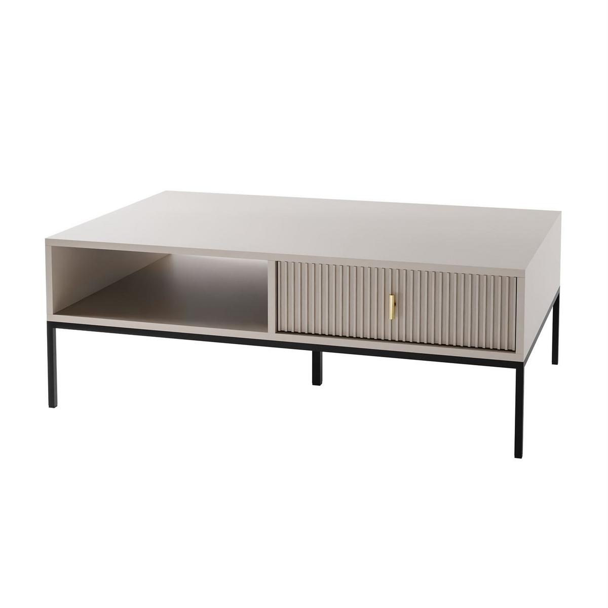 COUCHTISCH MIDNIGHT mit Schublade auf Gestell kaschmir - Kaschmir/Schwarz, Holzwerkstoff (68/104/39cm) - Lookway