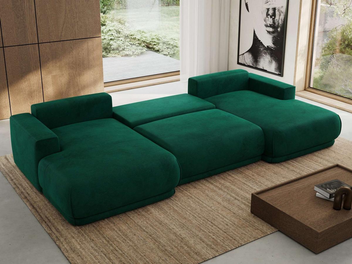 WOHNLANDSCHAFT RINA U Dunkelgrün Velvet - Dunkelgrün/Schwarz, Kunststoff/Textil (360/85/170cm) - MKS