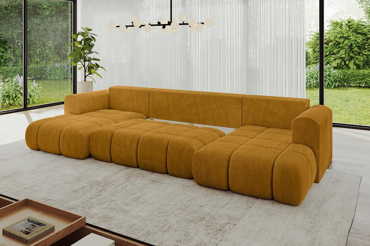 WOHNLANDSCHAFT CLOUD-U 405x185x90 Senfgelb Cord - Currygelb, Holzwerkstoff/Kunststoff (405/90/185cm) - ALTDECOR