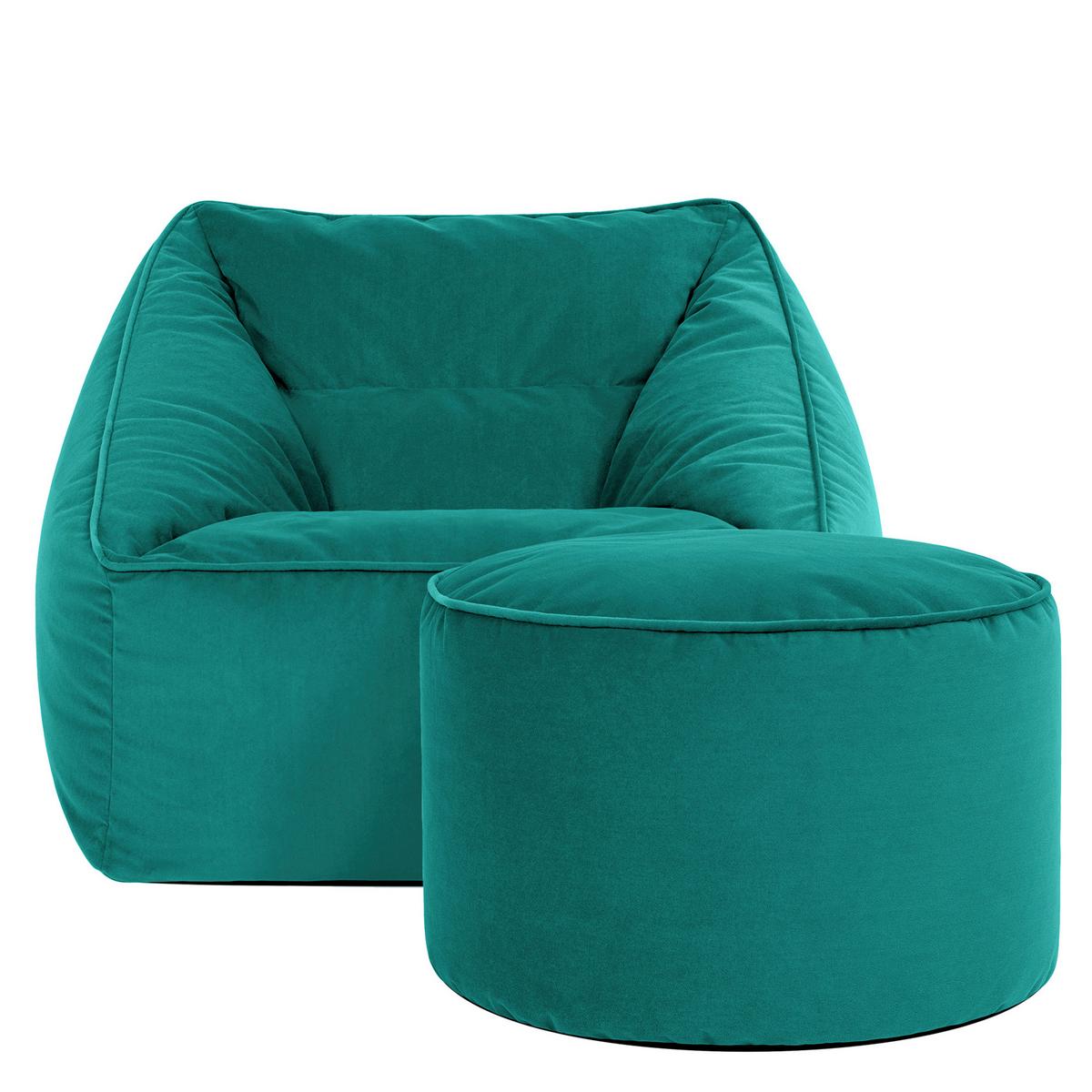 SITZSACK Milano Samt Sessel mit Fußhocker - Grün, Textil (70/65/70cm) - icon