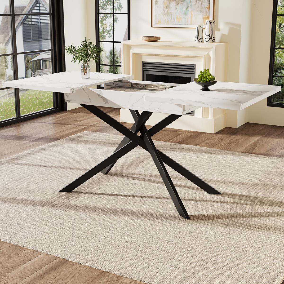 ESSTISCH Ausziehbar Weiß 160/80/76.50 cm - Weiß, Holzwerkstoff/Metall (160/80/77cm) - Urban Meuble