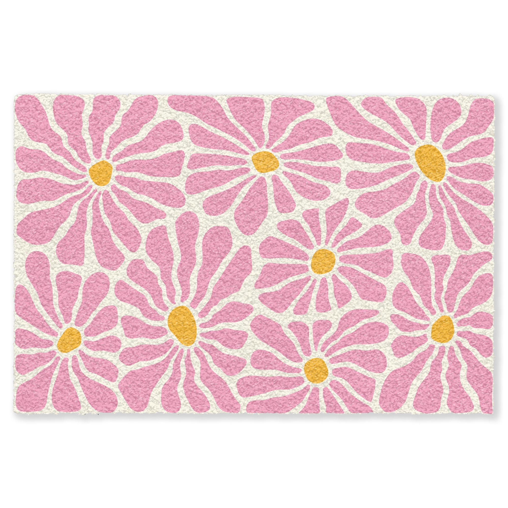 FUSSMATTE Blumen - Muster - Rosa - Beige - Orange Sauberlaufmatte 60x40 cm - Rosa, Kunststoff (60/0.4cm) - MuchoWow