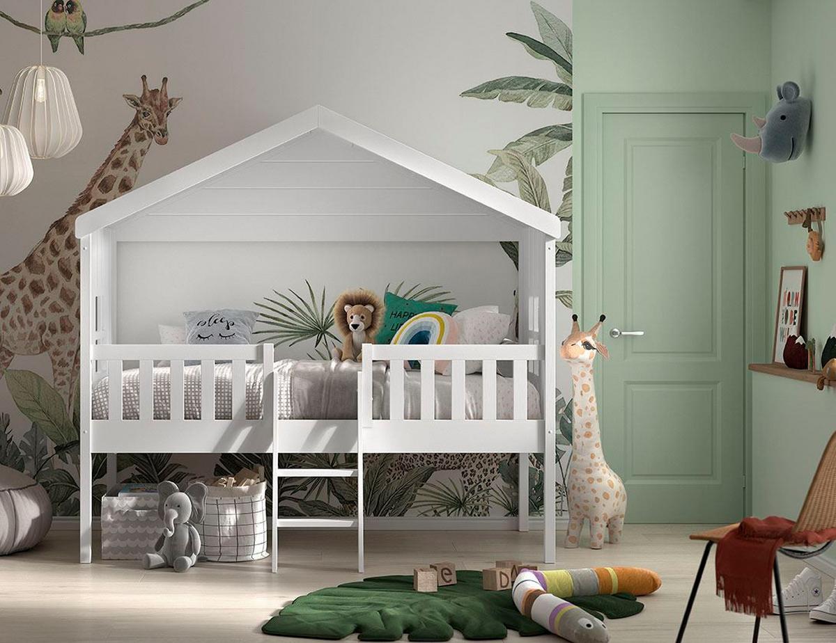 HAUSBETT mit Leiter Katine 213x202x120 aus Massivholz+MDF in Weiß - Weiß, Holz (90/200cm) - 58aufmkessel